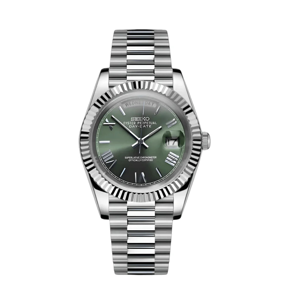 Seiko Mod Datejust – Sunburst Green Dial with Fluted Bezel Date