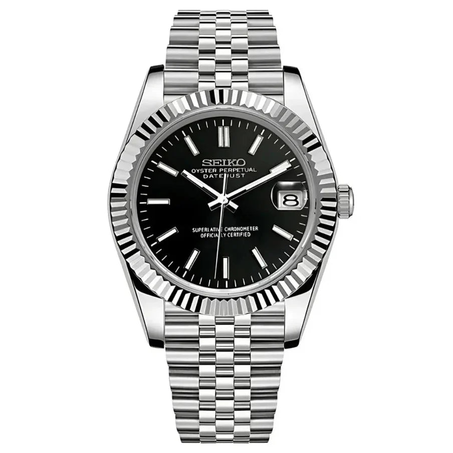 Seiko Mod Datejust – Black Dial with Fluted Bezel