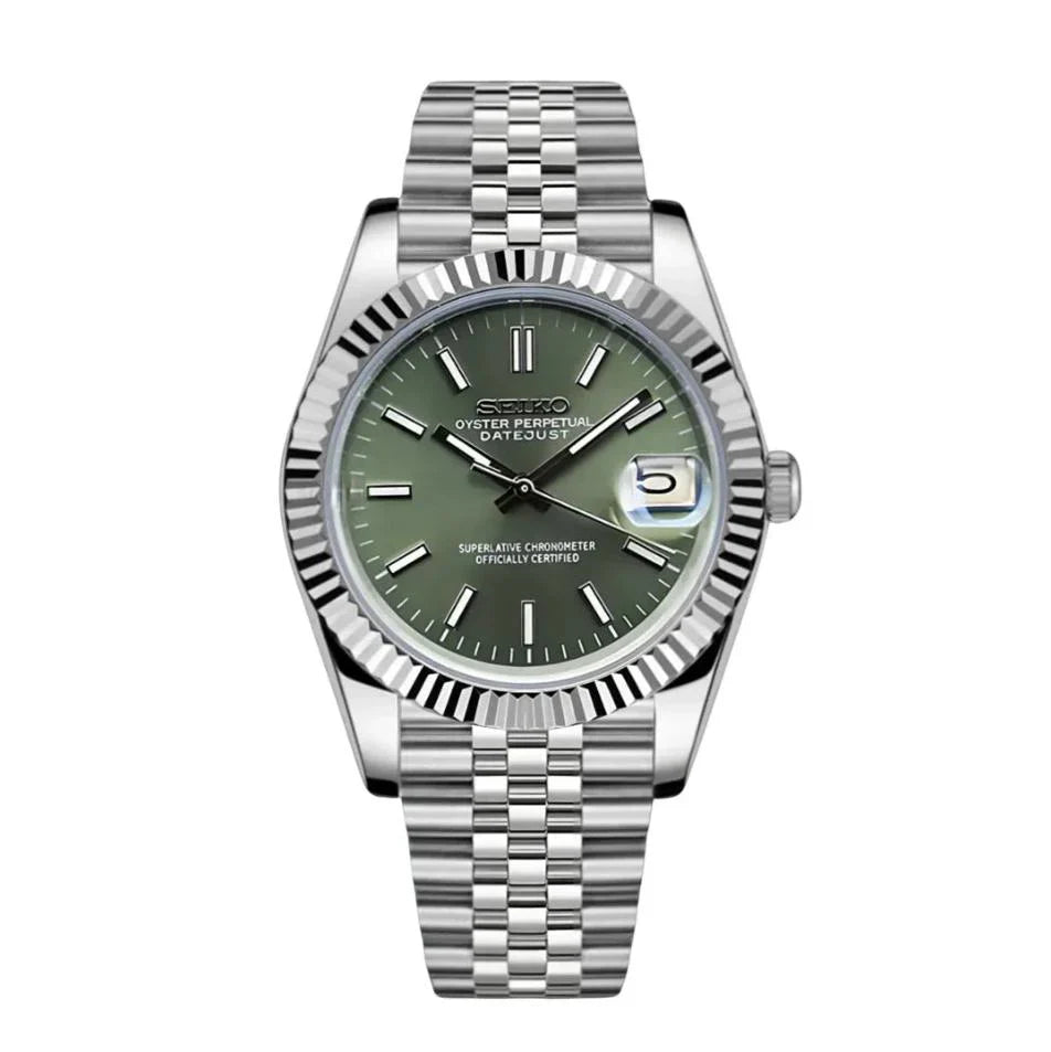 Seiko Mod Datejust – Sunburst Green Dial with Fluted Bezel