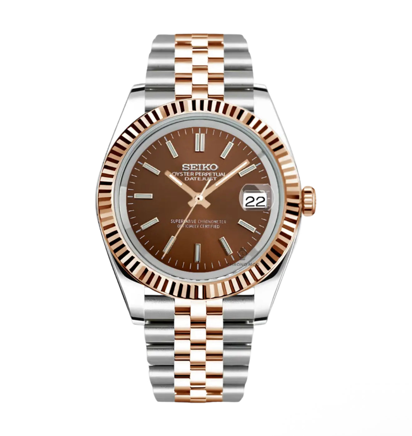 Seiko Mod Datejust – Brown Sunburst Dial with Two-Tone Jubilee Bracelet
