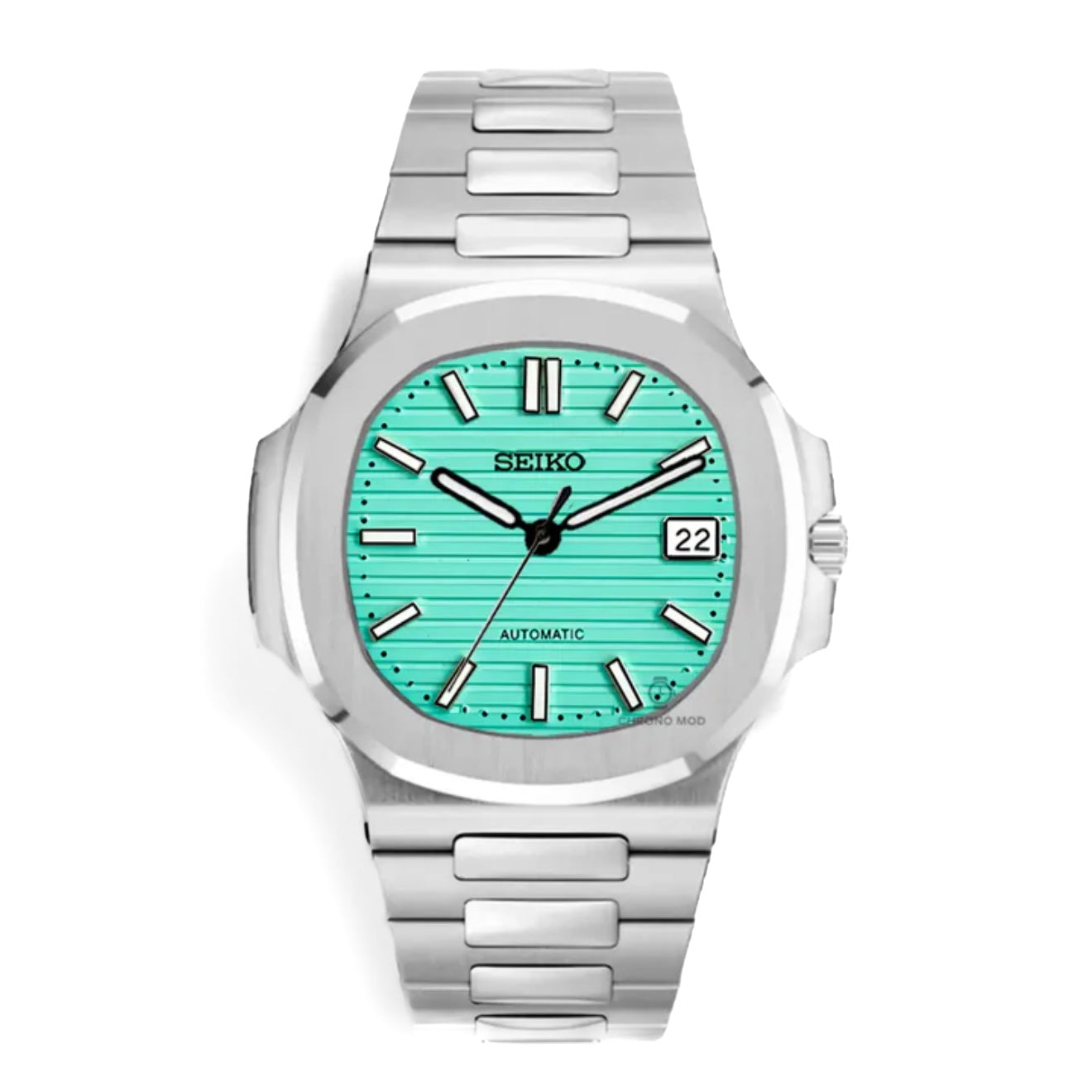 Seiko Mod Nautilus– Tiffany Blue Lined Dial with Integrated Bracelet