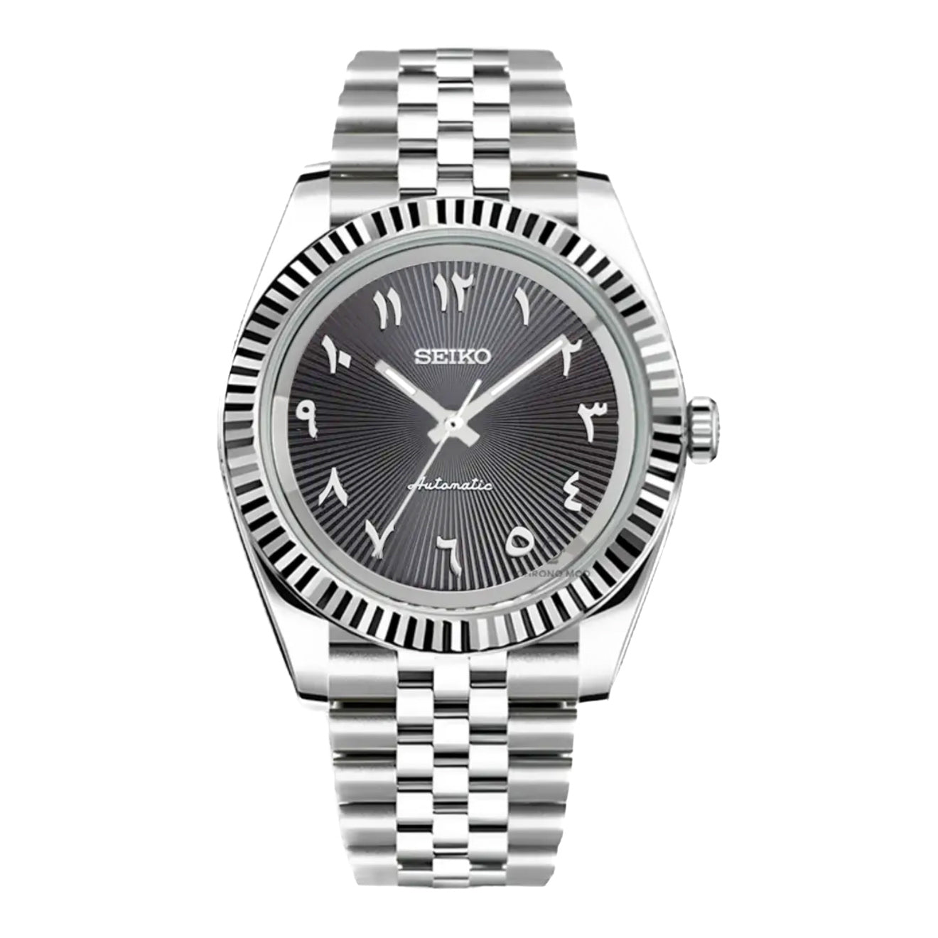 Seiko Mod Datejust – Matte Black No-Date Dial with Fluted Bezel