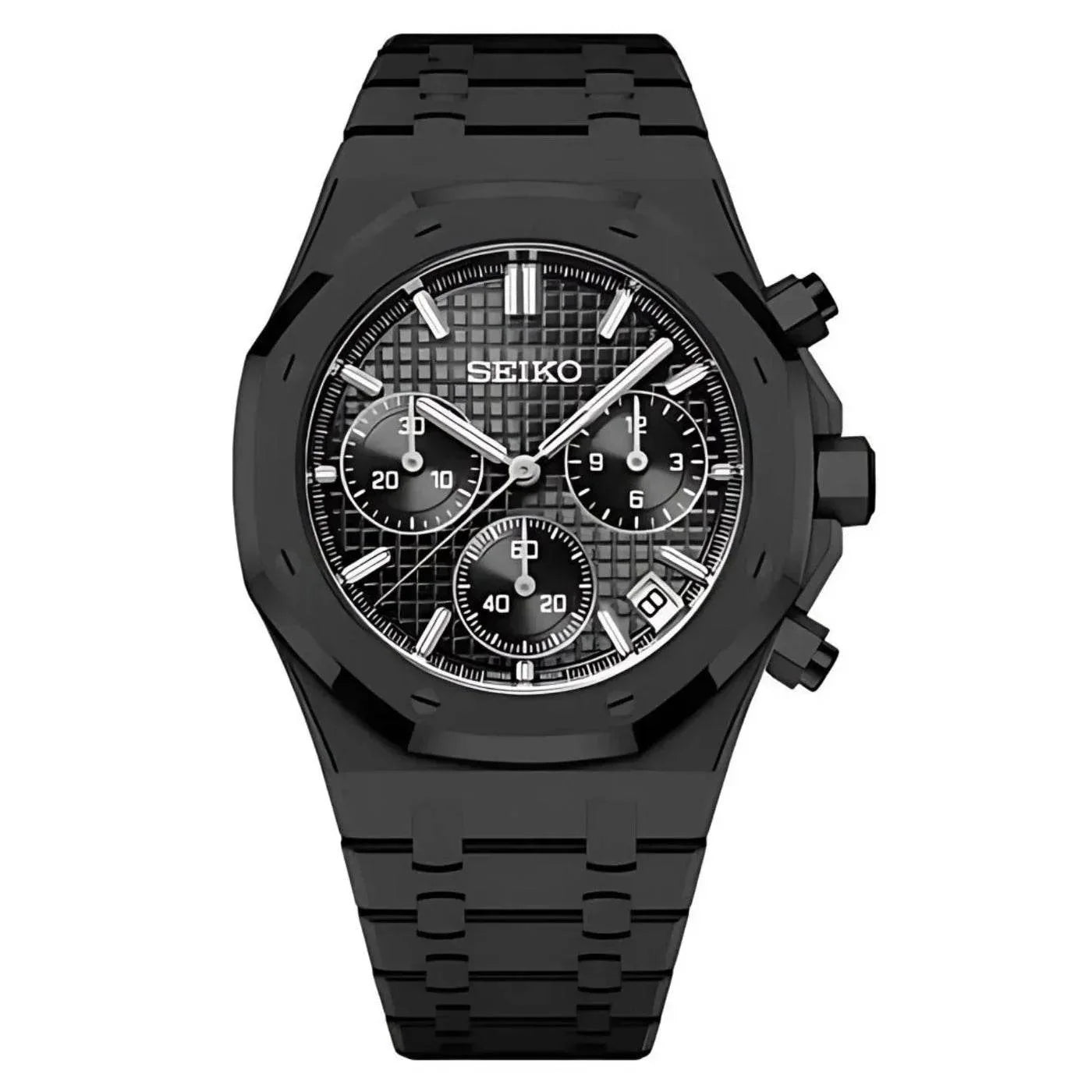 Seiko Mod Royal Chronograph – Full Black with Textured Dial