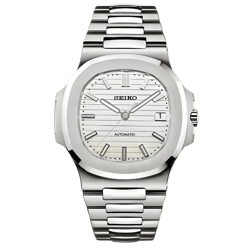 Seiko Mod Nautilus– White Textured Dial with Integrated Bracelet