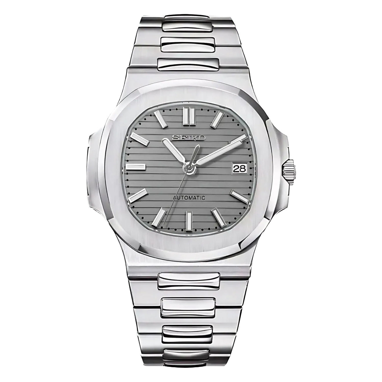 Seiko Mod Nautilus– Silver Lined Dial with Integrated Bracelet