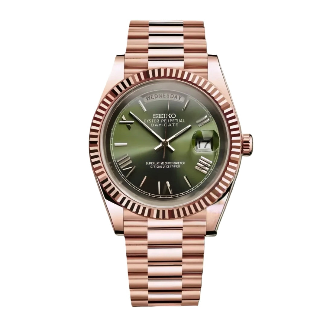 Seiko Mod Day-Date – Rose Gold with Green Sunburst Dial