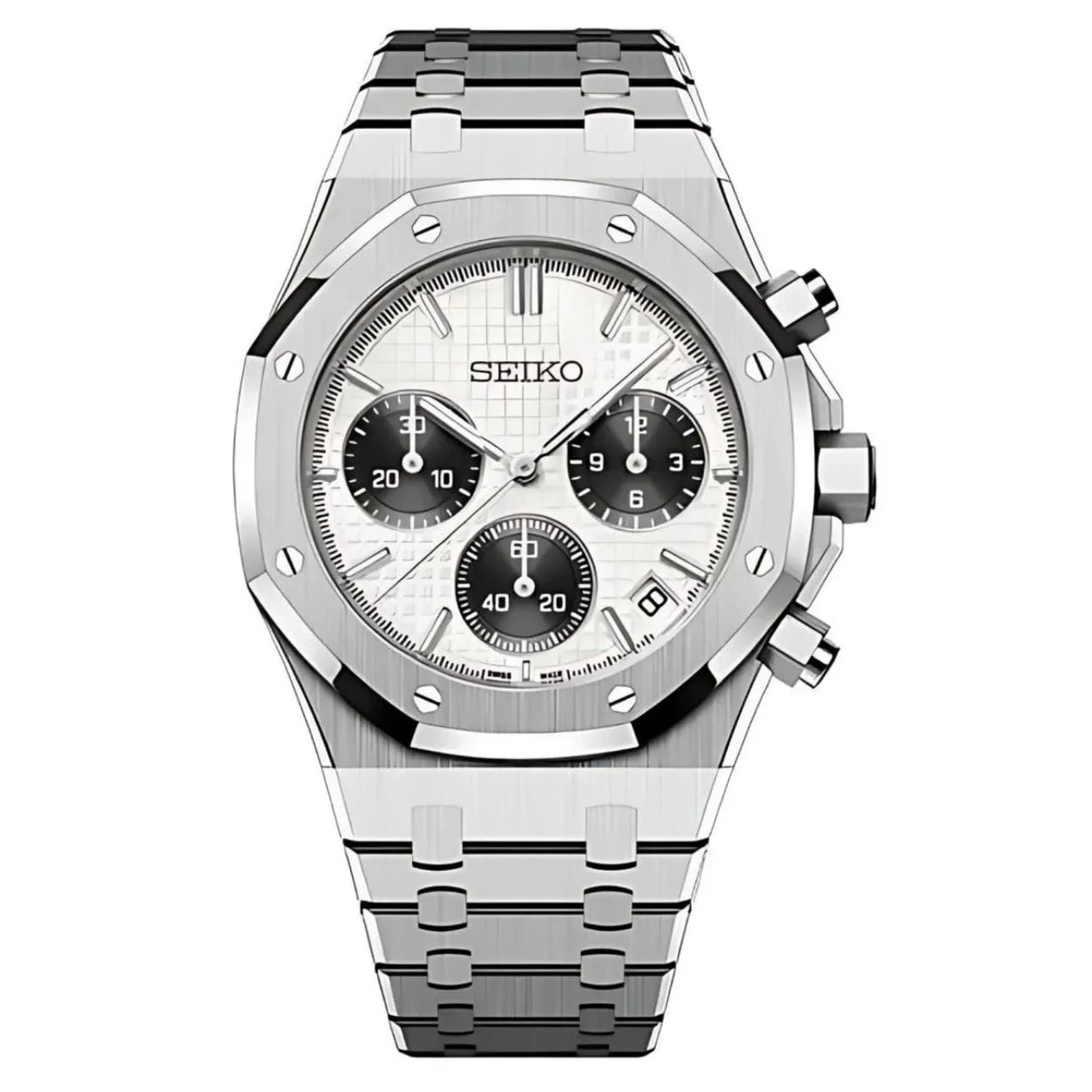 Seiko Mod Royal Chronograph – Panda Dial with Integrated Bracelet