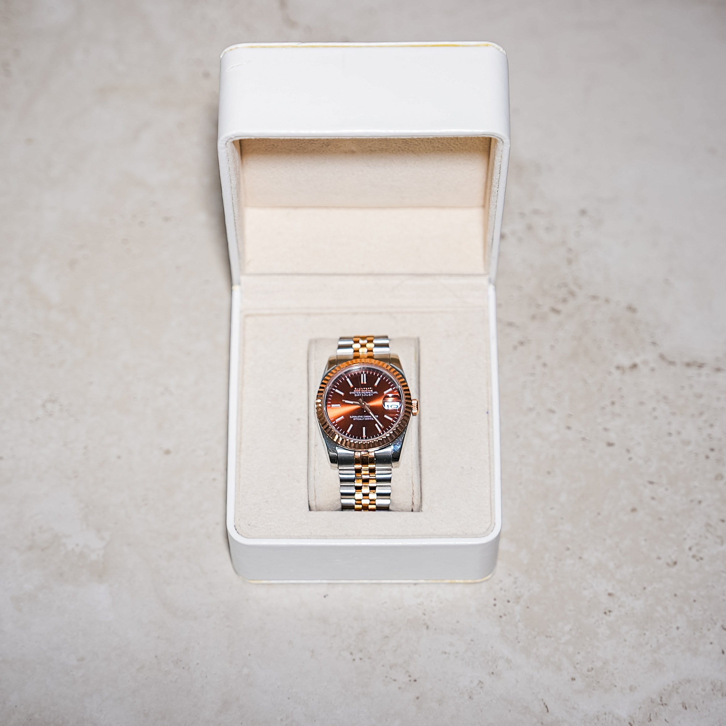 Seiko Mod Datejust – Brown Sunburst Dial with Two-Tone Jubilee Bracelet