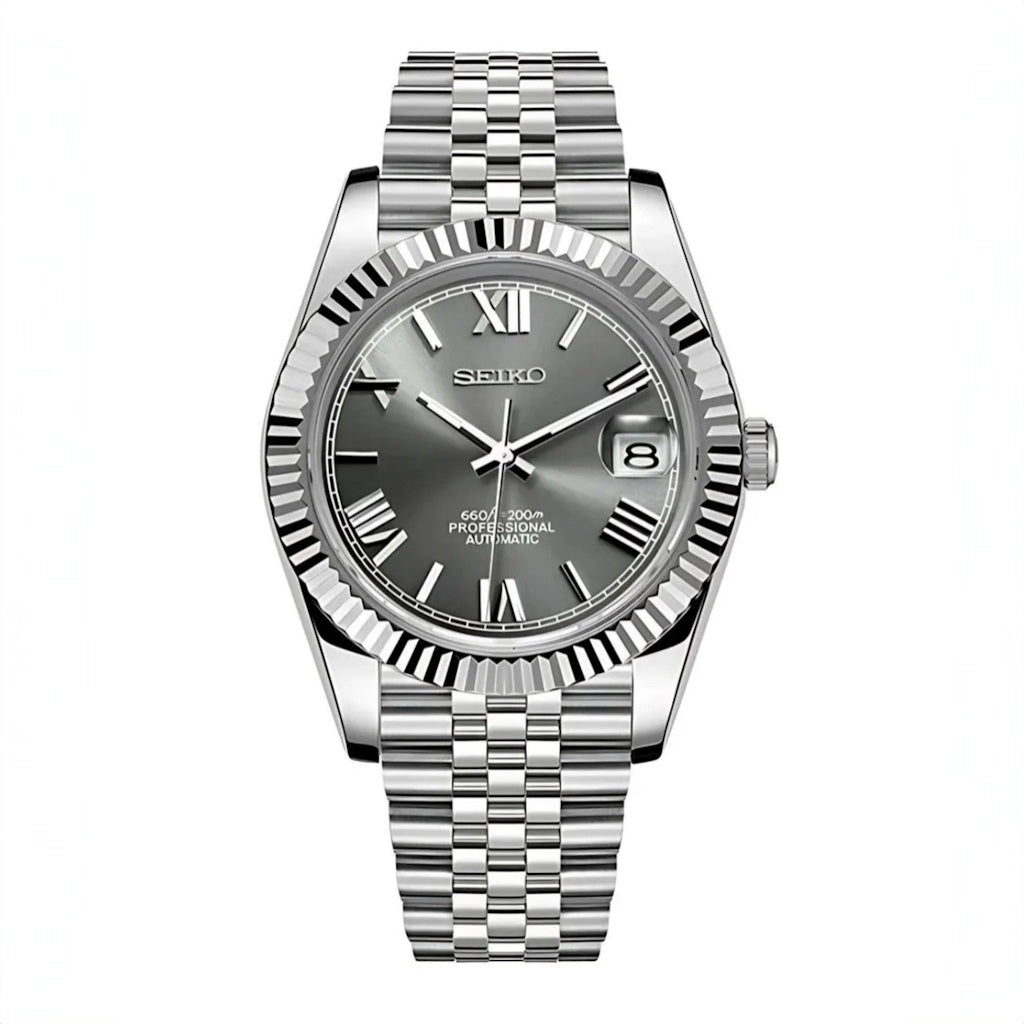 Seiko Mod Datejust – Silver Sunburst Dial with Fluted Bezel