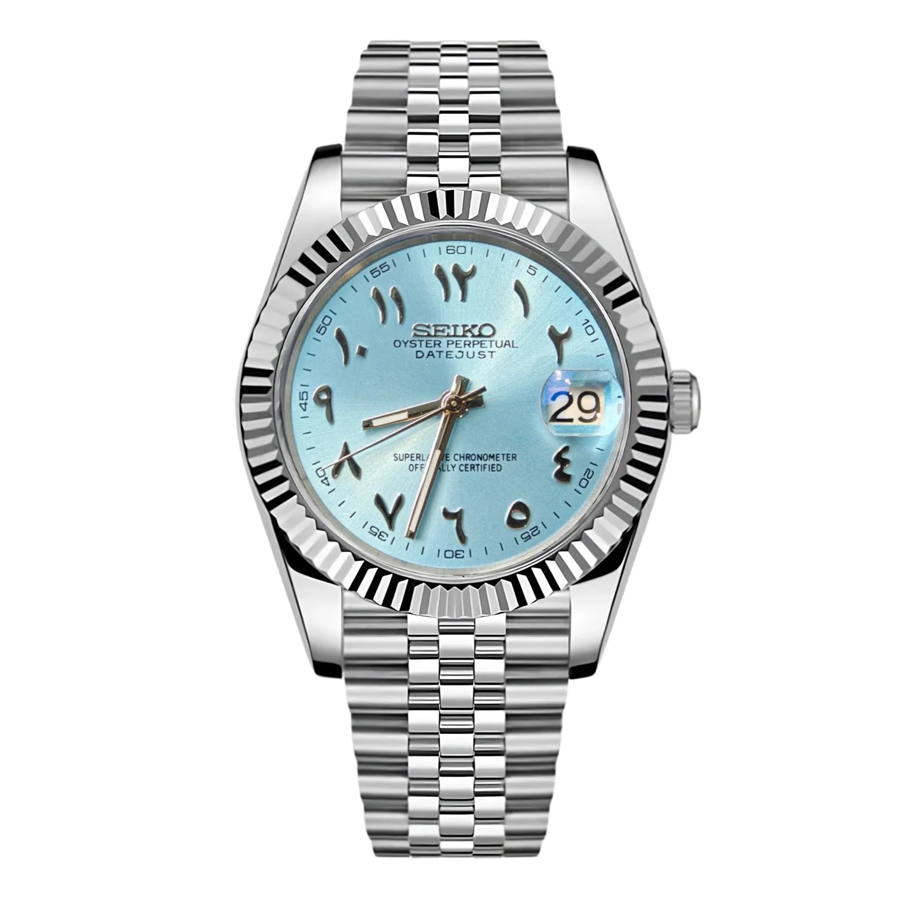 Seiko Mod Datejust – Tiffany Blue Dial with Arabic-Indic Numerals